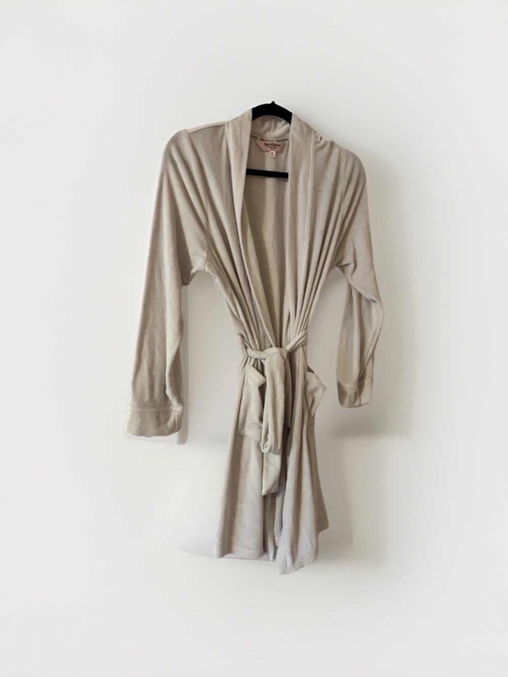 Y2k Juicy Couture Ivory Light Pink Velour Rhinestone Belted Robe S/M Long Sleeve